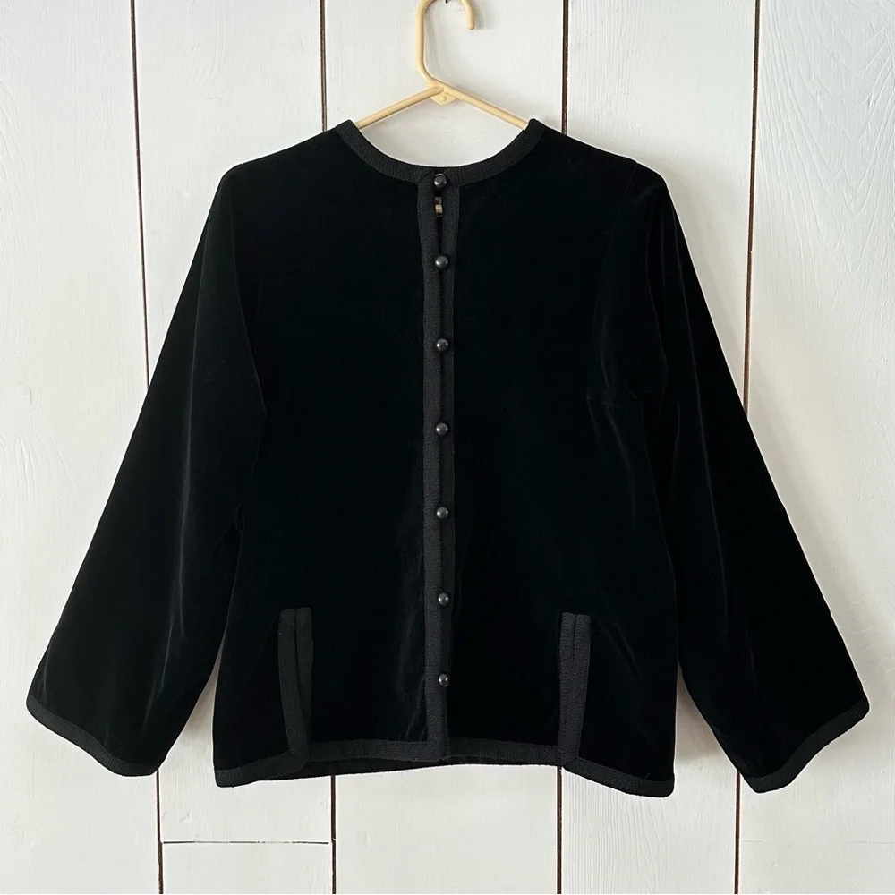 Saint Laurent VTG 70s Russian Collection Velvet Jacket Blazer Sz 40 Black - Picture 3 of 14